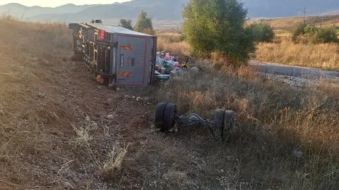 Kamyonet dereye devrildi