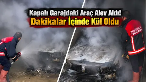 Kapalı garajdaki araç alev aldı! Dakikalar içinde kül oldu