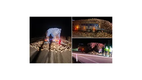 Tırlar çarpıştı, şeker pancarları yola saçıldı
